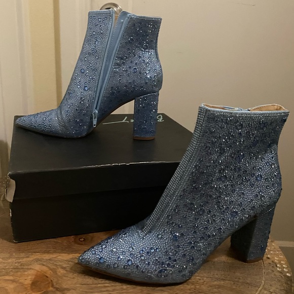 Betsey Johnson Cady Blue Sequin Pointed Toe Heeled Ankle Boot - Picture 5 of 17